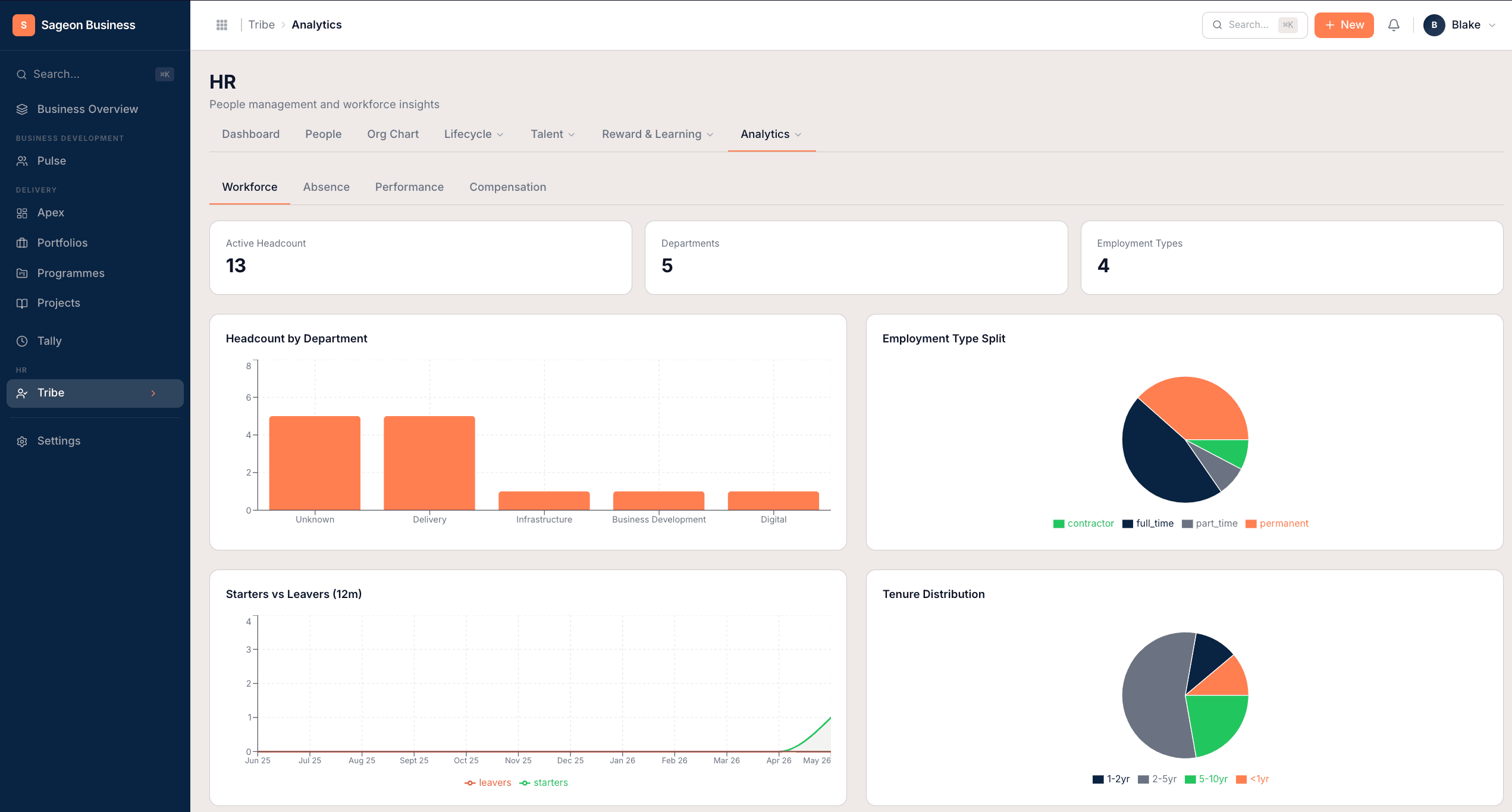HR analytics dashboard with workforce metrics